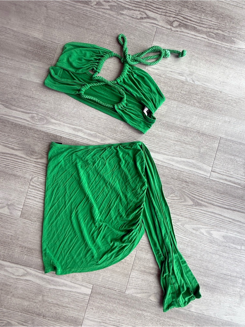 SHEIN Green Two-Piece Cutout Crop Top & Asymmetric Skirt Set